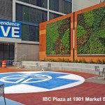 2 green walls by office plaza