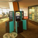 Brown and aqua smart waste bins in Space Needle