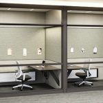 Teknion's Altos Landscape wall collection and height-adjustable desk