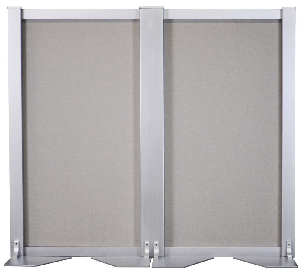 A steel-core space divider with 2 panels that doubles as a ballistic barrier