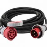 heavy-duty black extension cord rolled up