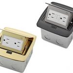 Four Leviton Pop-Up Floor Box Receptacles in various configurations and finishes