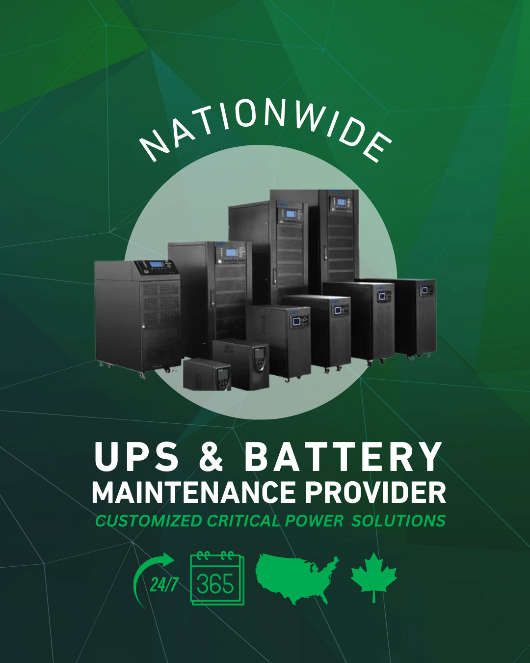 Quality Uptime services promo with several UPS and battery images