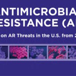 CDC Antimicrobial Resistance report - purple background with pind and purple images of pathogens