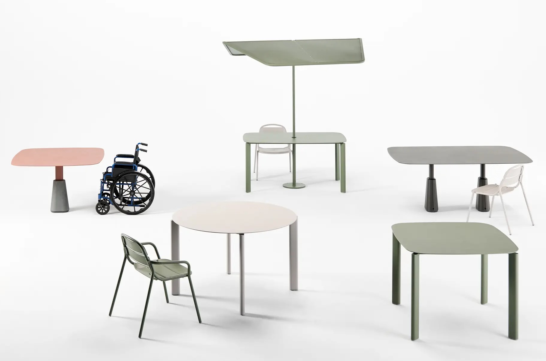 Variety of tables showcasing Contour ADA-compliant outdoor tables