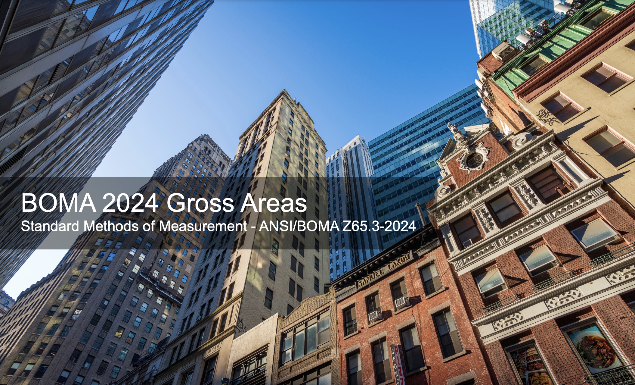 BOMA 2024 Gross Areas Standard Methods of Measurement (ANSI/BOMA Z65.3-2024) (with buildings in background)