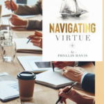 Navigating Virtue ethics and etiquette book cover against a meeting table