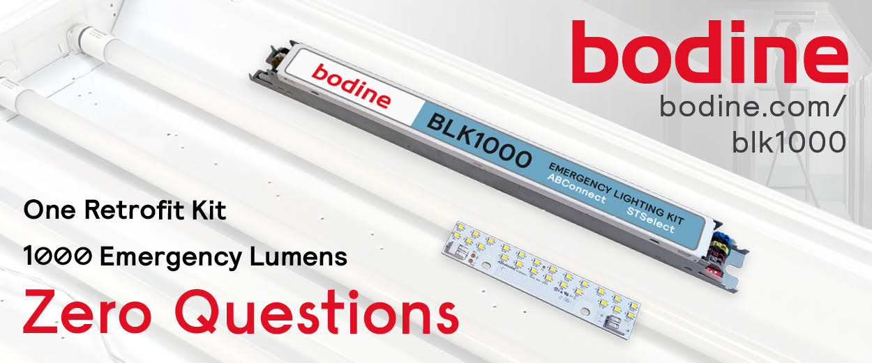 Bodine's BLK1000 emergency lighting retrofit kit to replace fluorescent lighting