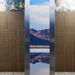 "America's Best Restroom" Maverick restroom interior with wood-grain panels and mountain scenes