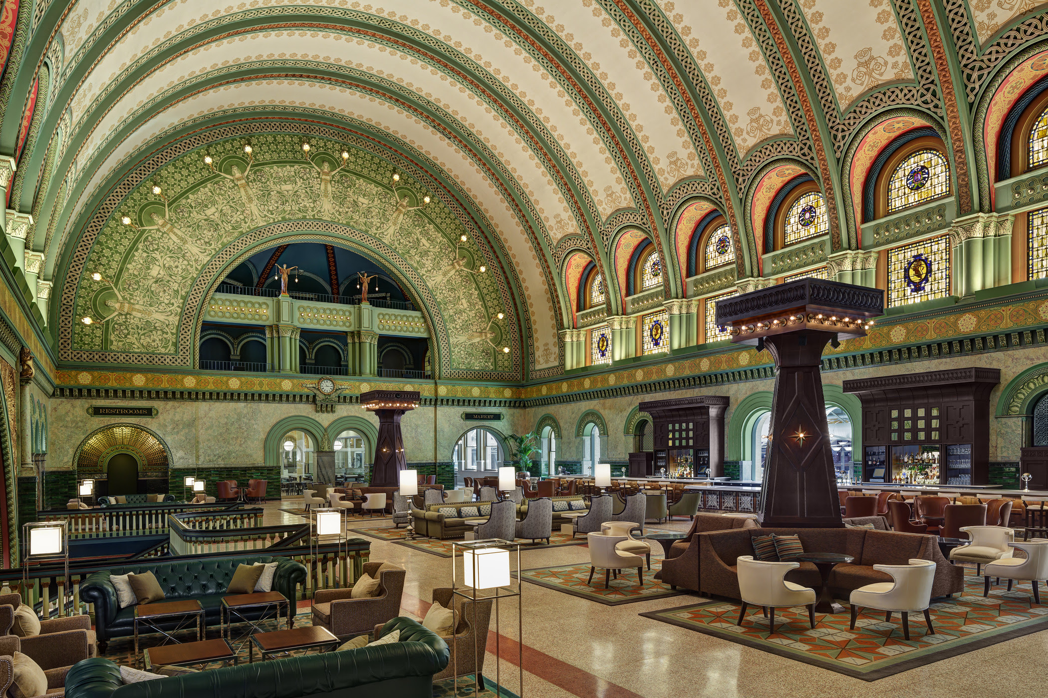 Grand Hall at St. Louis Union Station with colorful domed ceiling - example of adaptive reuse